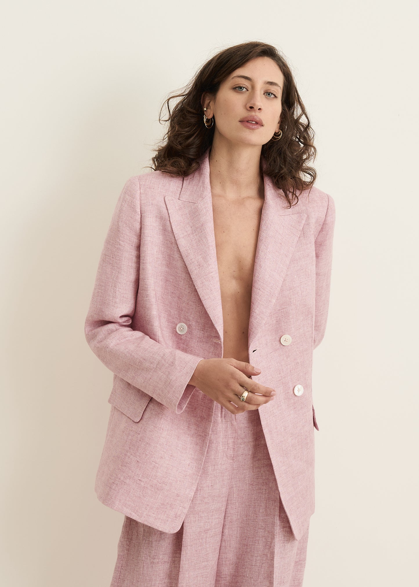 Herringbone Linen 'Drapy Blazer'